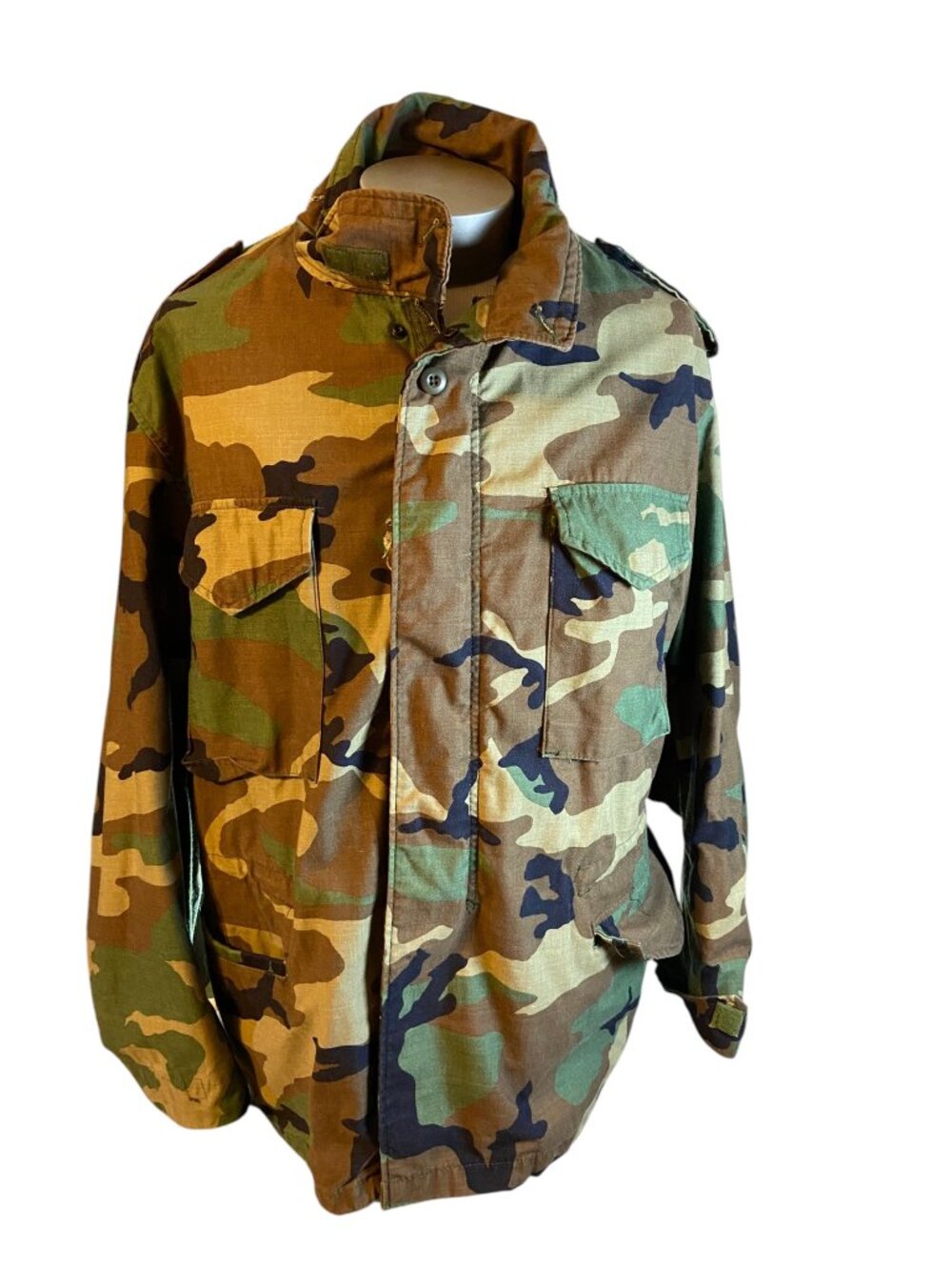 Vintage Woodland Camouflage Military-Style Field Jacket